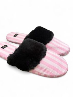 Victoria’s Secret classic pink and white striped satin sandal slippers